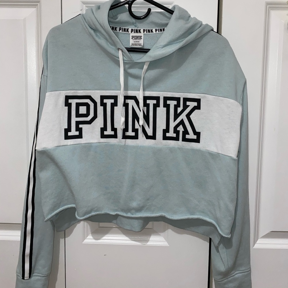 PINK cropped baby blue hoodie